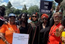 In the picture: Sista D, Cleo Ice Queen and Wezi among other women as they joined the nationwide protests against child defilement in Lusaka on April 4th.
