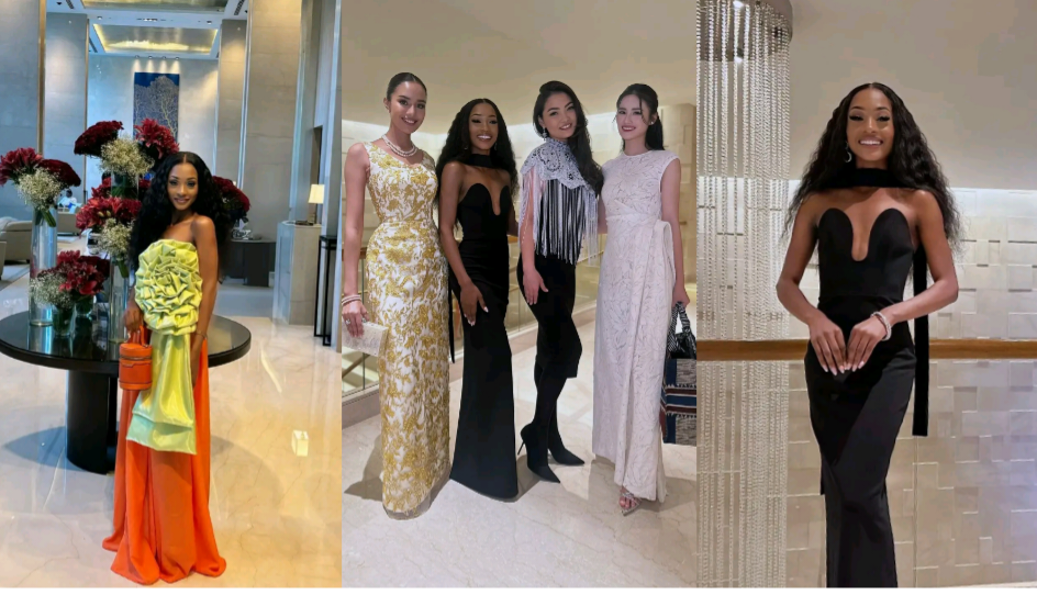 In the picture above - Faith Bwalya takes a pose for the camera on her first day at the ongoing 72nd edition of Miss World in Telangana, India with fellow contestants at the Trident Hyderabad. The black dress was the dinner dress[7th May, 2025]