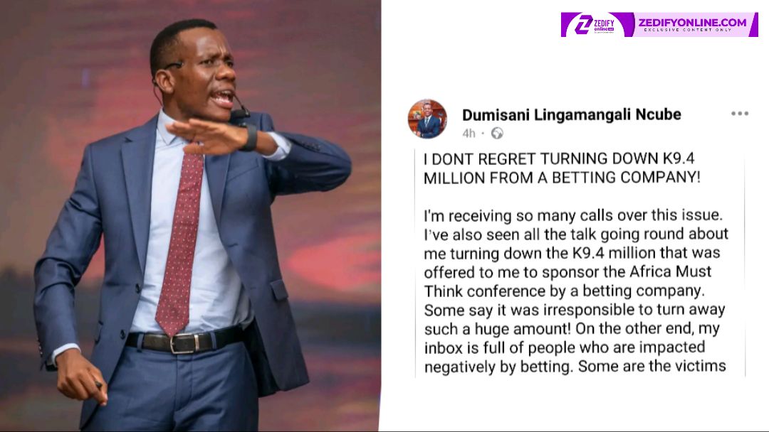 DUMISANI NCUBE TURNED DOWN A 9.4 MILLION KWACHA SPONSORSHIP DEAL FROM A BETTING COMPANY