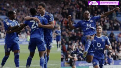 [Images by Leicester City Football Club: Patson Daka celebrates after scoring a brace today against Preston North End FC in the Championship]