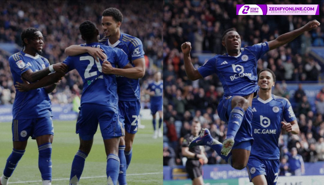 [Images by Leicester City Football Club: Patson Daka celebrates after scoring a brace today against Preston North End FC in the Championship]