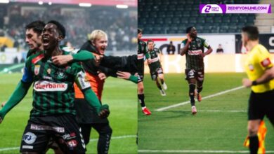 [Photos by SV Ried: KINGSTONE MUTANDWA celebrating scoring a hat-trick against ALTACH at the Keine Sorgen Arena today during his team's 3-1 win.